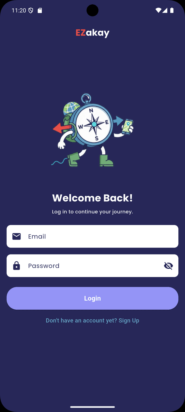EZakay Login Screen
